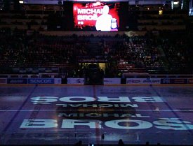 vybavení hokejových arén - multimediální kostky - mapping - reklamní mantinely - LED panely - show osvětlení - ozvučení - kasume